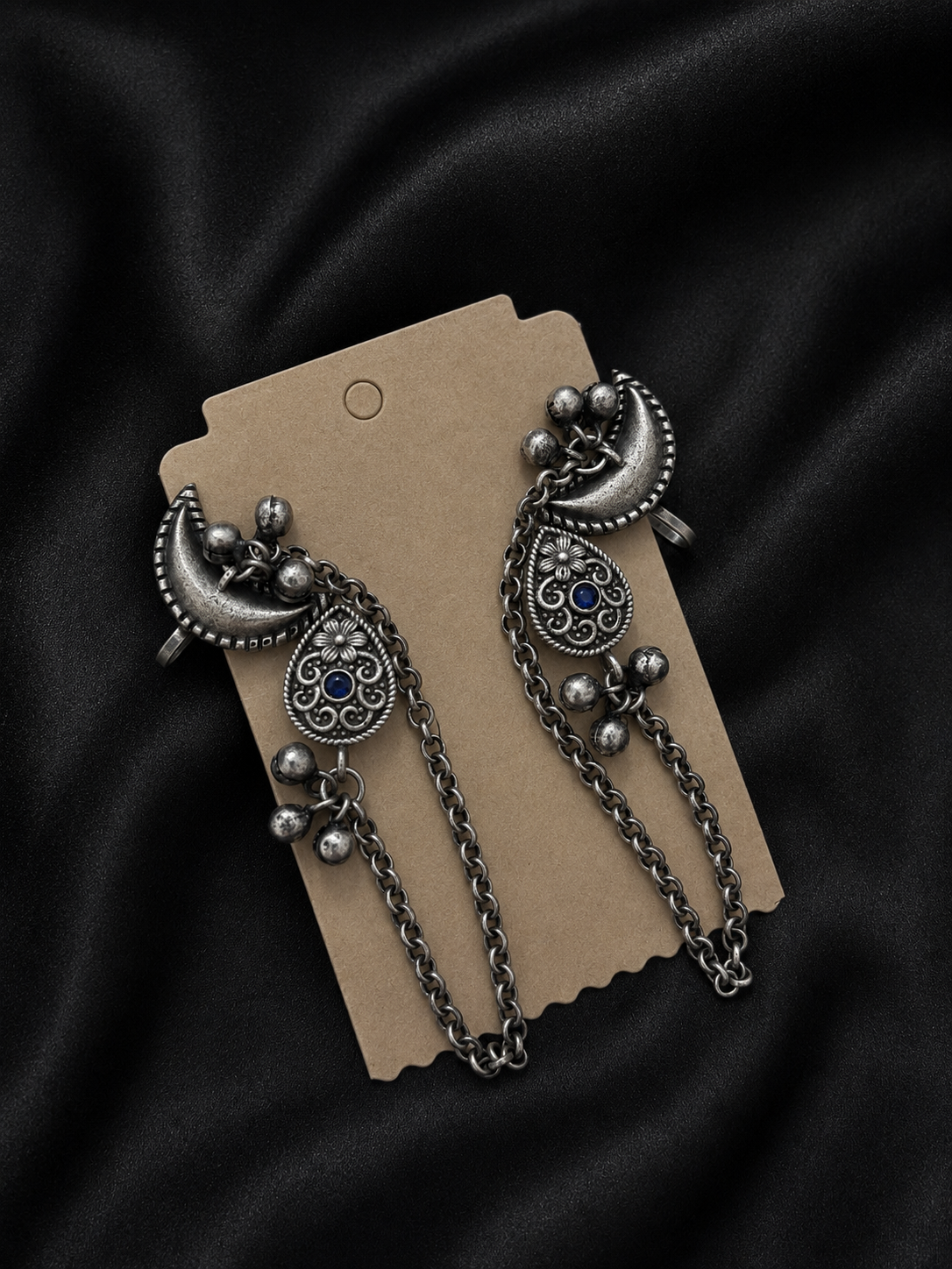 Chandni Silver Oxidised Brass Earrings