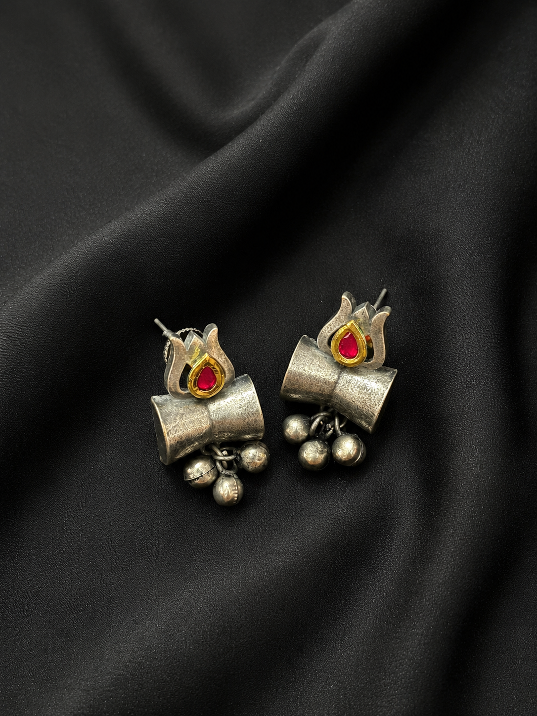 Shakti Silver Oxidised Brass Earrings