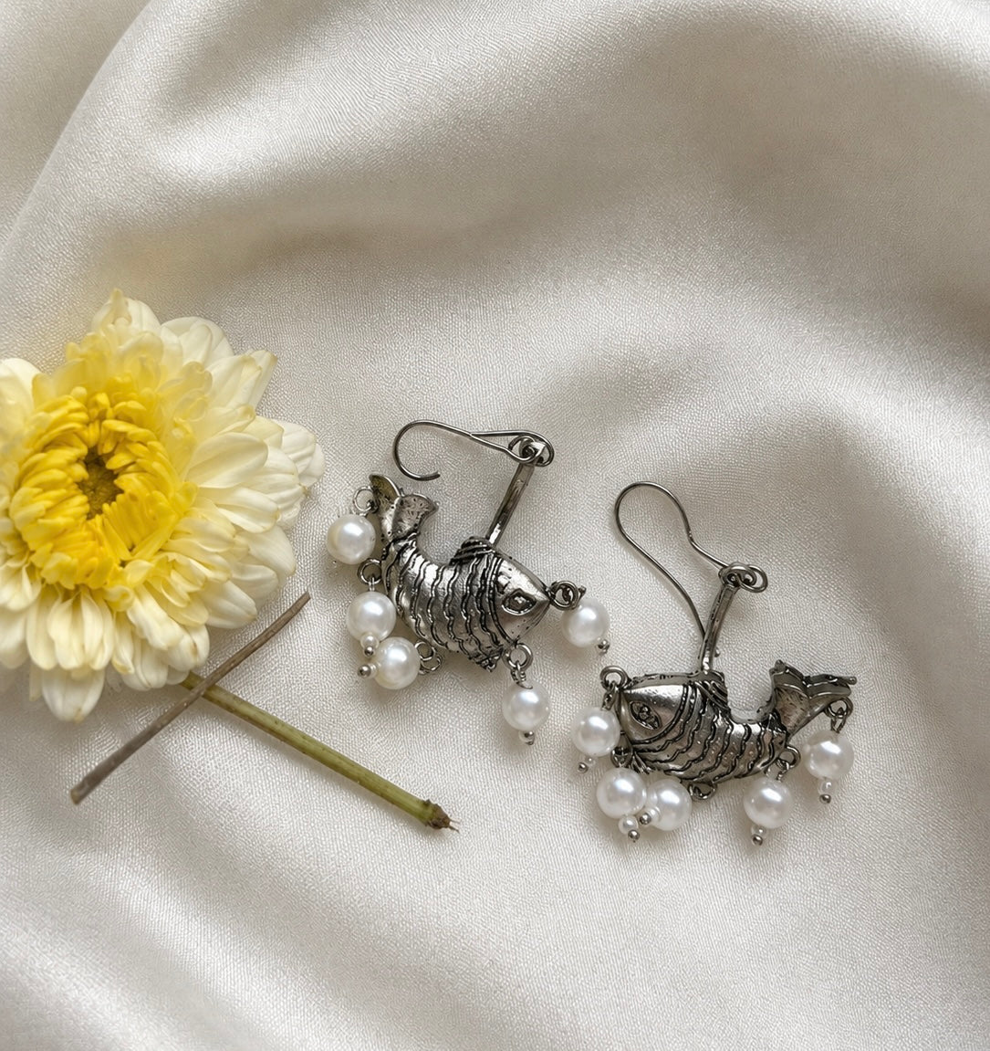 Jalpari Silver Oxidised Brass Earrings