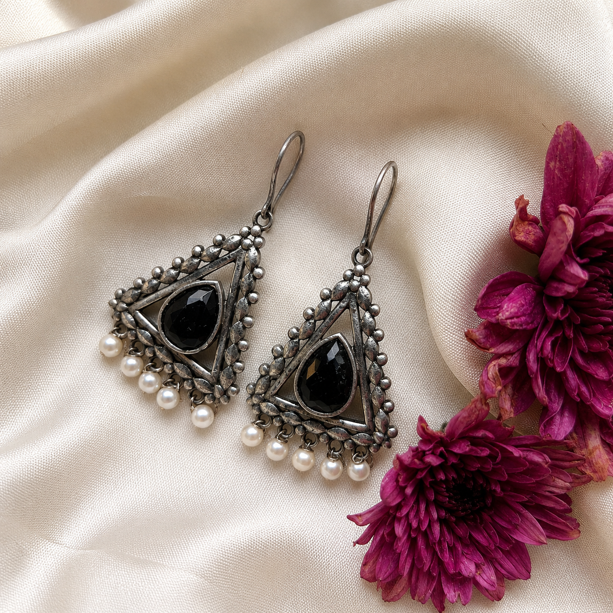 Noir Silver Oxidised Brass Earrings