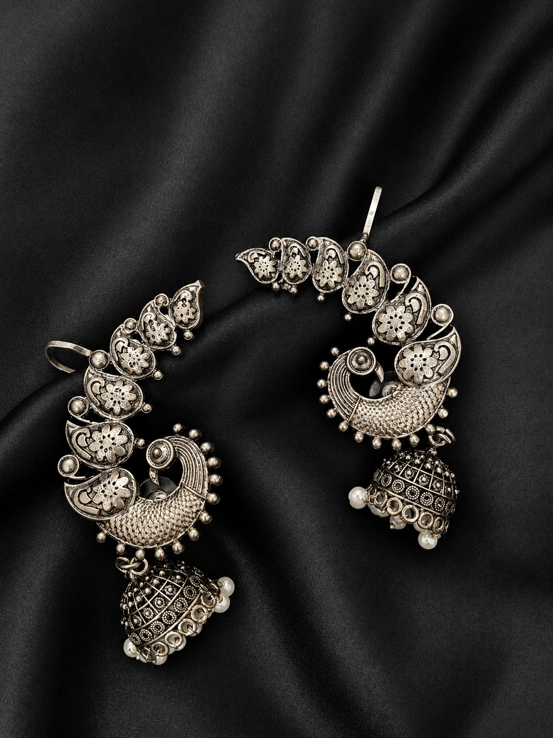Mor Mahal silver oxidised Earrings
