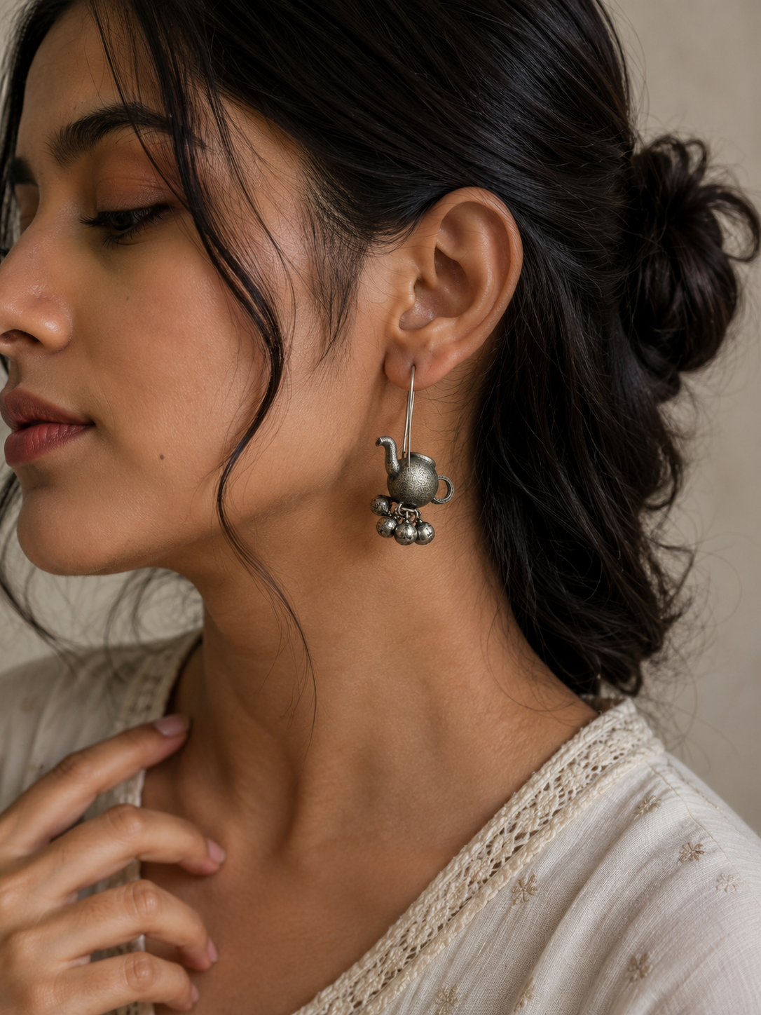 Matki Silver Oxidised Brass Earrings