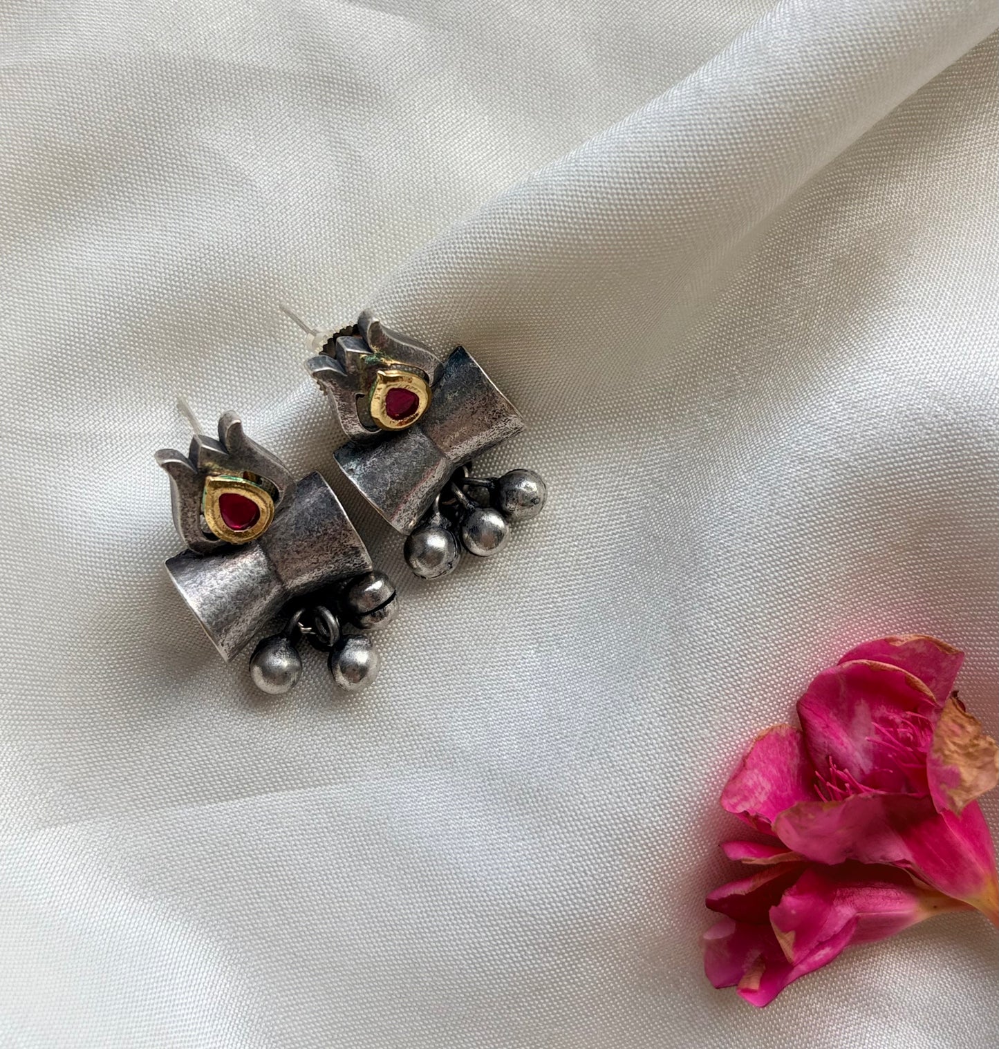 Shakti Silver Oxidised Brass Earrings